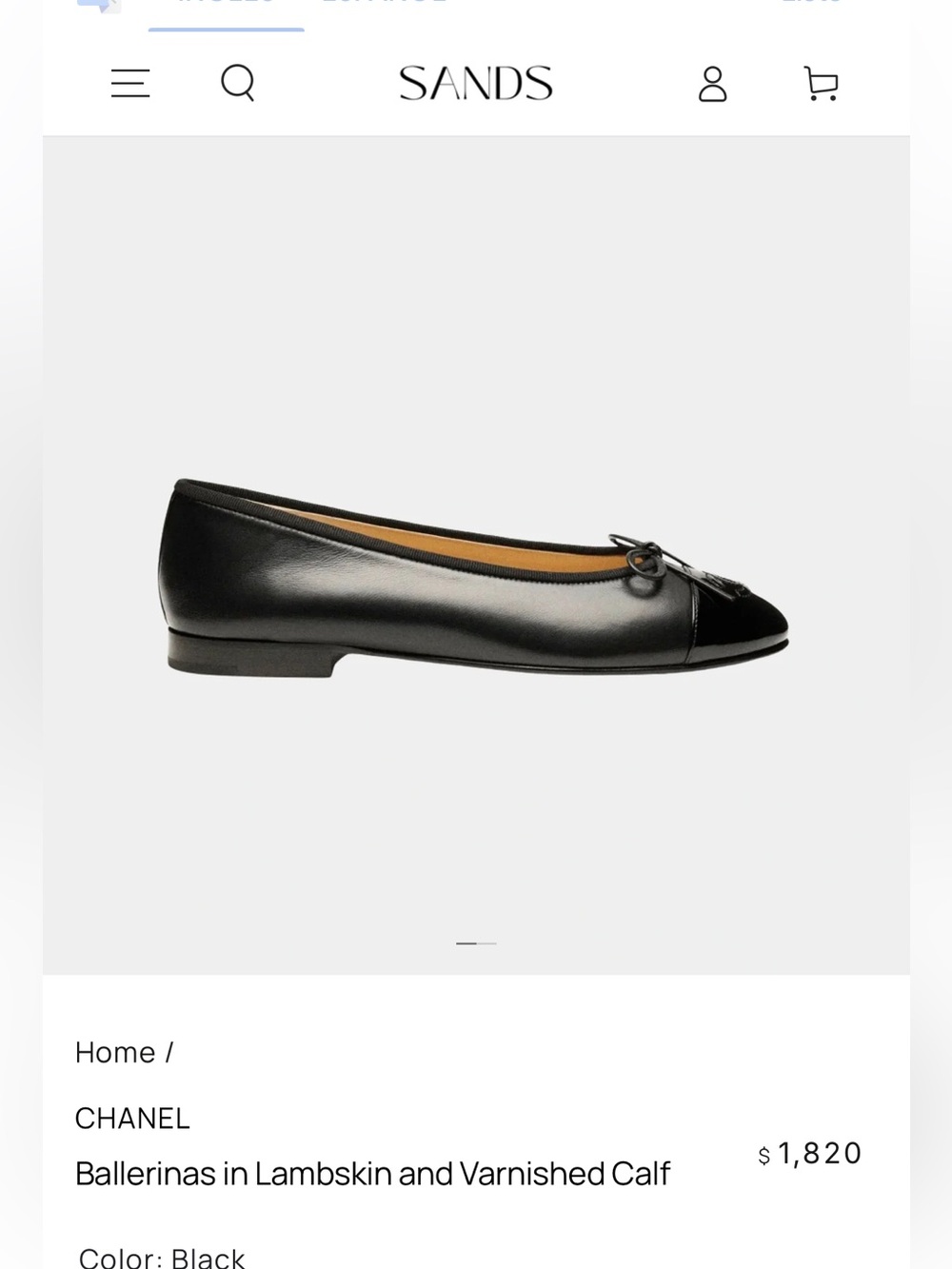 CHANEL Black Lambskin & Varnished Calf Ballerina Flats with Bow
